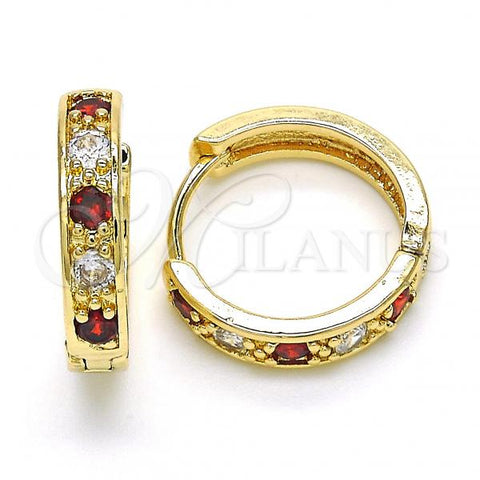 Oro Laminado Huggie Hoop, Gold Filled Style with Garnet and White Cubic Zirconia, Polished, Golden Finish, 02.210.0052.2.20