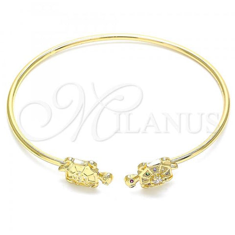 Oro Laminado Individual Bangle, Gold Filled Style Turtle Design, with Multicolor Micro Pave, Polished, Golden Finish, 07.156.0067.1 (02 MM Thickness, One size fits all)