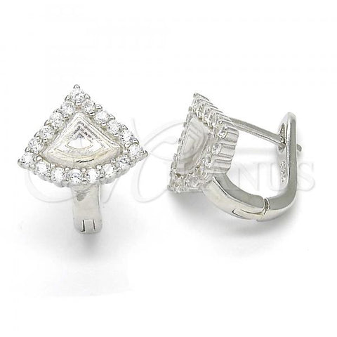 Sterling Silver Huggie Hoop, with White Cubic Zirconia, Polished, Rhodium Finish, 02.186.0066.12