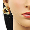 Oro Laminado Stud Earring, Gold Filled Style Chunky and Hollow Design, Matte Finish, Golden Finish, 02.213.0693