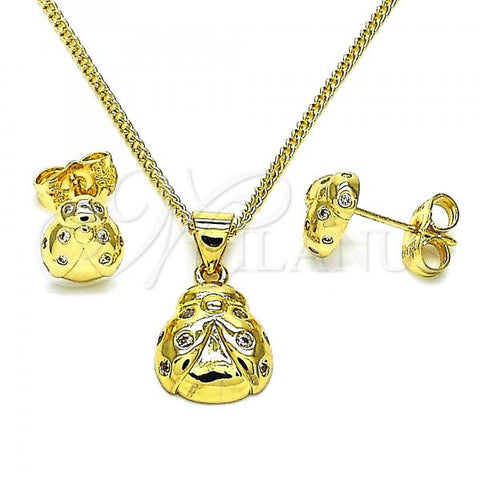 Oro Laminado Earring and Pendant Adult Set, Gold Filled Style Ladybug Design, with White Micro Pave, Polished, Golden Finish, 10.156.0445