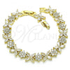 Oro Laminado Tennis Bracelet, Gold Filled Style Flower Design, with White Cubic Zirconia, Polished, Golden Finish, 03.283.0027.08