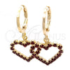 Oro Laminado Huggie Hoop, Gold Filled Style Heart Design, with Garnet Cubic Zirconia, Polished, Golden Finish, 02.02.0494.4.15