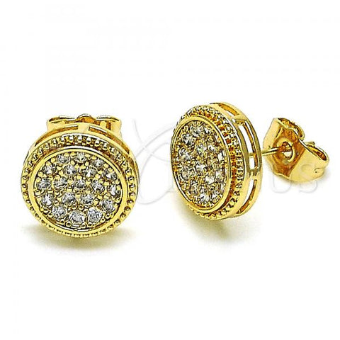 Oro Laminado Stud Earring, Gold Filled Style with White Micro Pave, Polished, Golden Finish, 02.283.0059