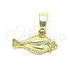 Oro Laminado Fancy Pendant, Gold Filled Style Fish Design, Diamond Cutting Finish, Golden Finish, 5.180.038