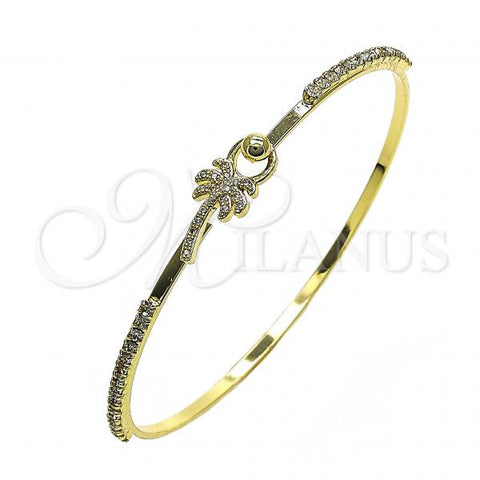 Oro Laminado Individual Bangle, Gold Filled Style Palm Tree Design, with White Micro Pave and White Crystal, Polished, Golden Finish, 07.193.0046.05