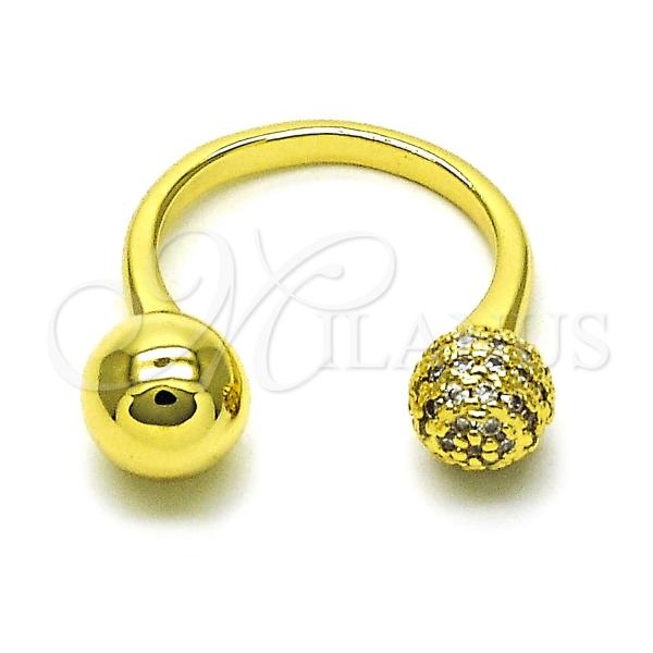 Oro Laminado Multi Stone Ring, Gold Filled Style Ball Design, with White Micro Pave, Polished, Golden Finish, 01.341.0131