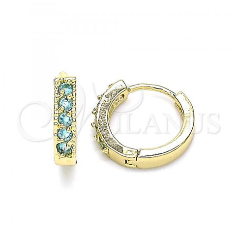 Oro Laminado Huggie Hoop, Gold Filled Style with Aqua Blue Cubic Zirconia, Polished, Golden Finish, 02.210.0637.2.12