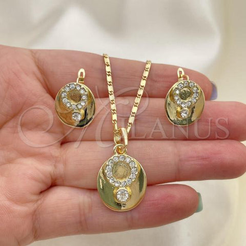 Oro Laminado Earring and Pendant Adult Set, Gold Filled Style with White Crystal, Polished, Golden Finish, 10.160.0091