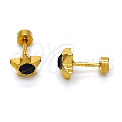 Stainless Steel Stud Earring, Star Design, with Black Crystal, Polished, Golden Finish, 02.271.0016.7