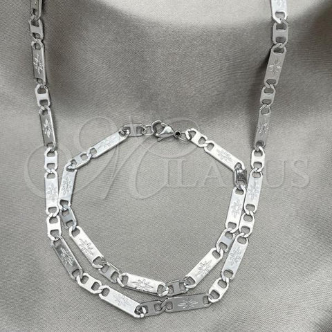 Stainless Steel Necklace and Bracelet, Mariner Design, Steel Finish, 04.113.0058.24