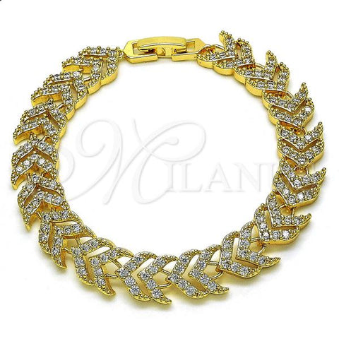 Oro Laminado Fancy Bracelet, Gold Filled Style with White Micro Pave, Polished,, 03.346.0025
