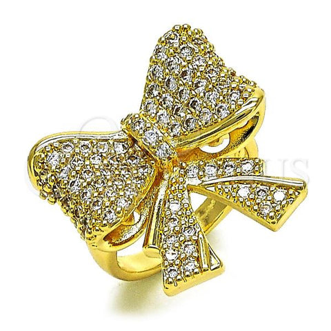 Oro Laminado Multi Stone Ring, Gold Filled Style Bow Design, with White Cubic Zirconia, Polished, Golden Finish, 01.283.0043.07