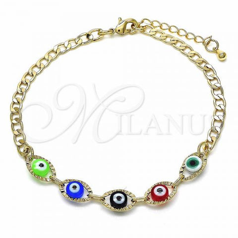 Oro Laminado Fancy Bracelet, Gold Filled Style Evil Eye Design, Multicolor Resin Finish, Golden Finish, 03.63.2087.08