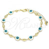 Oro Laminado Fancy Anklet, Gold Filled Style Evil Eye Design, White Enamel Finish, Golden Finish, 03.213.0097.10