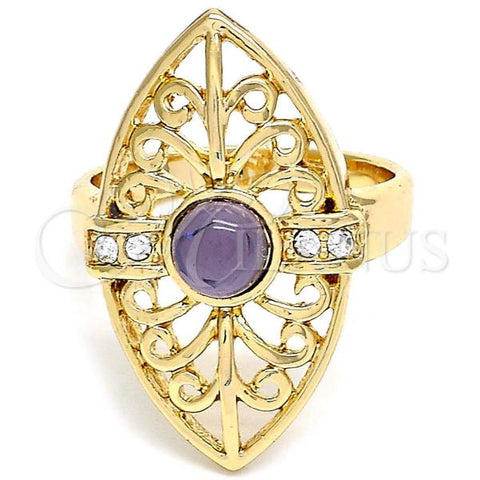 Oro Laminado Multi Stone Ring, Gold Filled Style with Violet and White Crystal, Polished, Golden Finish, 01.160.0001.08 (Size 8)