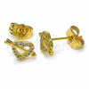 Oro Laminado Stud Earring, Gold Filled Style Heart Design, with White Cubic Zirconia, Polished, Golden Finish, 02.344.0032