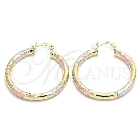 Oro Laminado Medium Hoop, Gold Filled Style Hollow Design, Polished, Tricolor, 02.170.0262.1.40