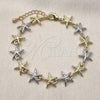 Oro Laminado Tennis Bracelet, Gold Filled Style Star Design, Diamond Cutting Finish, Two Tone, 03.341.0243.07