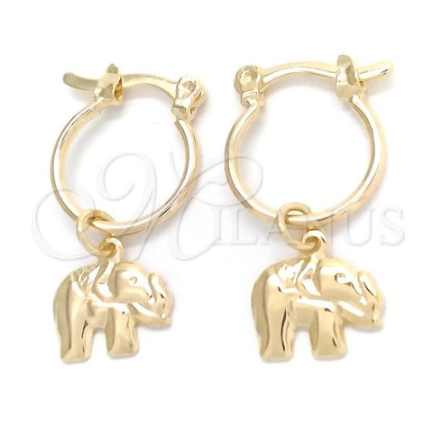Oro Laminado Small Hoop, Gold Filled Style Elephant Design, Polished, Golden Finish, 02.58.0052.12