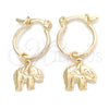 Oro Laminado Small Hoop, Gold Filled Style Elephant Design, Polished, Golden Finish, 02.58.0052.12