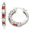 Rhodium Plated Small Hoop, with Garnet and White Cubic Zirconia, Polished, Rhodium Finish, 02.210.0283.6.25