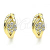 Oro Laminado Huggie Hoop, Gold Filled Style Flower Design, with White Cubic Zirconia, Polished, Golden Finish, 02.210.0491.15
