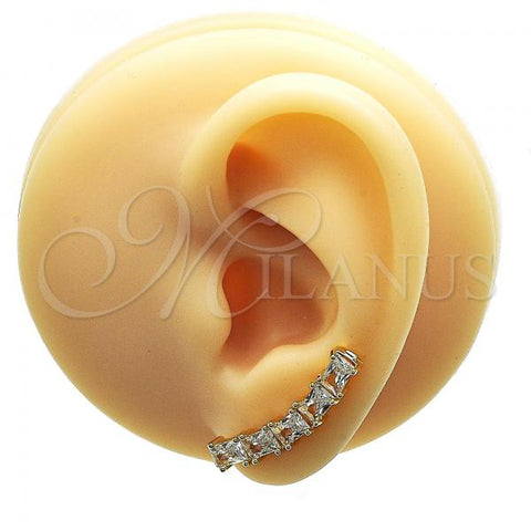 Oro Laminado Earcuff Earring, Gold Filled Style with White Cubic Zirconia, Polished, Golden Finish, 02.210.0732