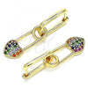 Oro Laminado Huggie Hoop, Gold Filled Style Paperclip and Heart Design, with Multicolor Cubic Zirconia, Polished, Golden Finish, 02.210.0488.3.12