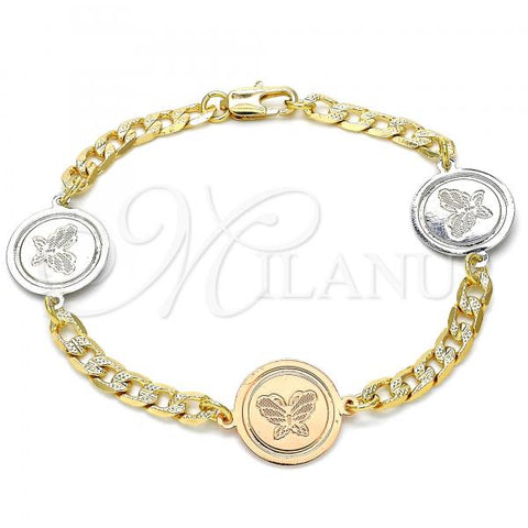Oro Laminado Fancy Bracelet, Gold Filled Style Butterfly Design, Polished, Two Tone, 03.63.2058.08