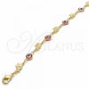 Oro Laminado Fancy Bracelet, Gold Filled Style Evil Eye and Elephant Design, Red Resin Finish, Golden Finish, 03.326.0010.1.08