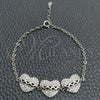 Sterling Silver Fancy Bracelet, Heart Design, with White Cubic Zirconia, Polished, Silver Finish, 03.398.0004.07