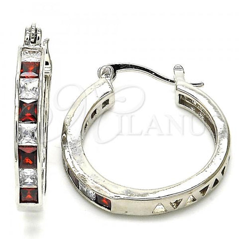 Rhodium Plated Small Hoop, with Garnet and White Cubic Zirconia, Polished, Rhodium Finish, 02.210.0267.6.25