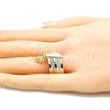 Oro Laminado Elegant Ring, Gold Filled Style Semanario and Guadalupe Design, Diamond Cutting Finish, Tricolor, 01.253.0038.07 (Size 7)