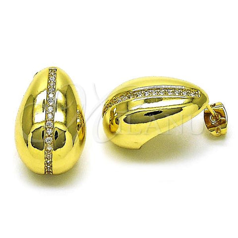 Oro Laminado Stud Earring, Gold Filled Style Teardrop Design, with White Cubic Zirconia, Polished, Golden Finish, 02.341.0178
