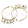 Oro Laminado Large Hoop, Gold Filled Style Dolphin Design, Diamond Cutting Finish, Tricolor, 02.380.0042.50
