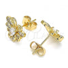 Oro Laminado Stud Earring, Gold Filled Style Butterfly Design, with White Cubic Zirconia and White Micro Pave, Polished, Golden Finish, 02.210.0374