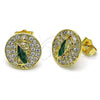 Oro Laminado Stud Earring, Gold Filled Style San Judas Design, with White Micro Pave, Polished, Golden Finish, 02.411.0003