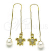 Oro Laminado Threader Earring, Gold Filled Style Turtle Design, with White Micro Pave, Polished, Golden Finish, 02.210.0811