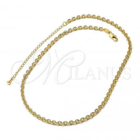 Oro Laminado Necklace and Bracelet, Gold Filled Style Flower Design, Diamond Cutting Finish, Golden Finish, 04.63.0197