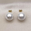 Oro Laminado Stud Earring, Gold Filled Style Chunky Design, with Ivory Pearl, Polished, Golden Finish, 02.213.0749