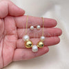 Oro Laminado Necklace and Earring, Gold Filled Style Chunky and Box Design, with Ivory Pearl, Polished, Golden Finish, 06.417.0013