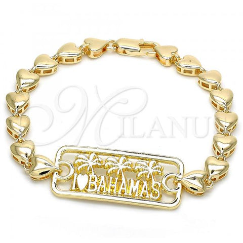 Oro Laminado Fancy Bracelet, Gold Filled Style Tree and Heart Design, Polished, Golden Finish, 03.63.1855.07