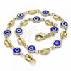 Oro Laminado Fancy Anklet, Gold Filled Style Evil Eye Design, Blue Resin Finish, Golden Finish, 03.326.0012.2.10