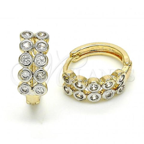 Oro Laminado Huggie Hoop, Gold Filled Style with White Cubic Zirconia, Polished, Two Tone, 02.210.0110.15