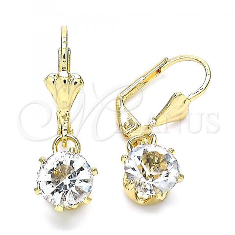 Oro Laminado Leverback Earring, Gold Filled Style with White Crystal, Polished, Golden Finish, 02.122.0112.5