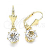Oro Laminado Leverback Earring, Gold Filled Style with White Crystal, Polished, Golden Finish, 02.122.0112.5