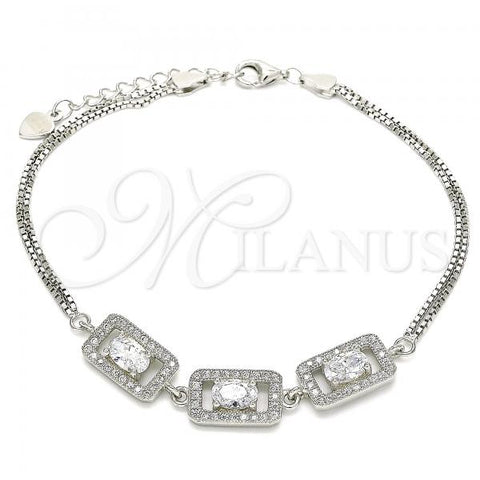 Sterling Silver Fancy Bracelet, with White Cubic Zirconia and White Micro Pave, Rhodium Finish, 03.286.0013.07