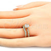Oro Laminado Wedding Ring, Gold Filled Style Duo Design, with White Cubic Zirconia, Polished, Golden Finish, 01.284.0035.07 (Size 7)