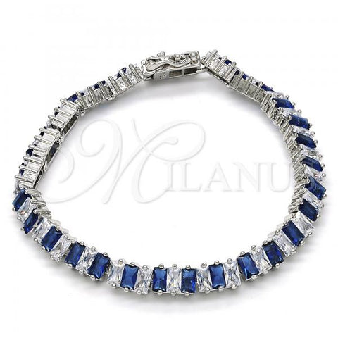 Rhodium Plated Tennis Bracelet, with Sapphire Blue and White Cubic Zirconia, Polished, Rhodium Finish, 03.210.0075.7.08